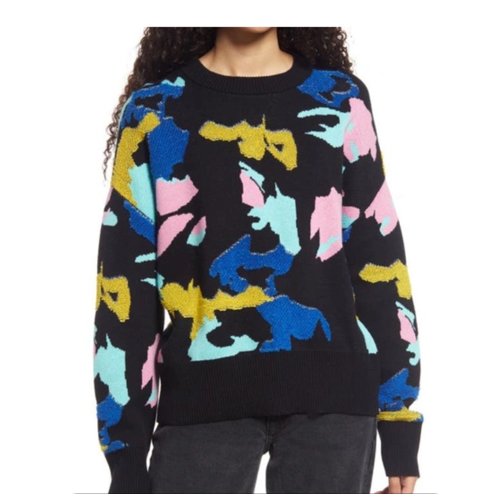 Nordstrom by Christina Martinez Black and Pink Crew Neck Sweater